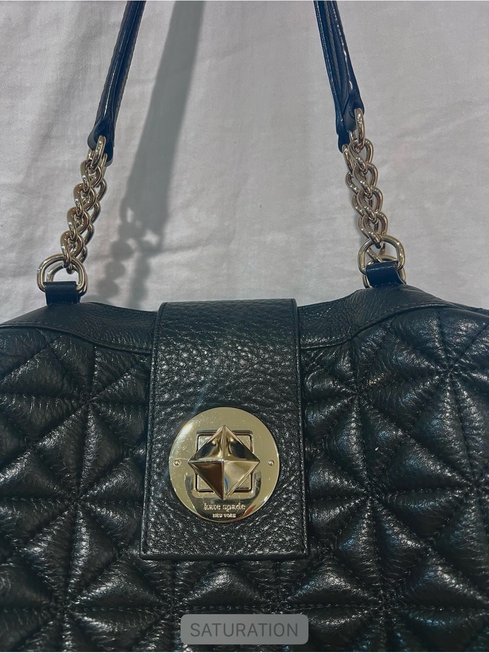 Kate Spade Astor Court Elena Black Quilted Leather Shoulder Bag Gold Chain Strap
